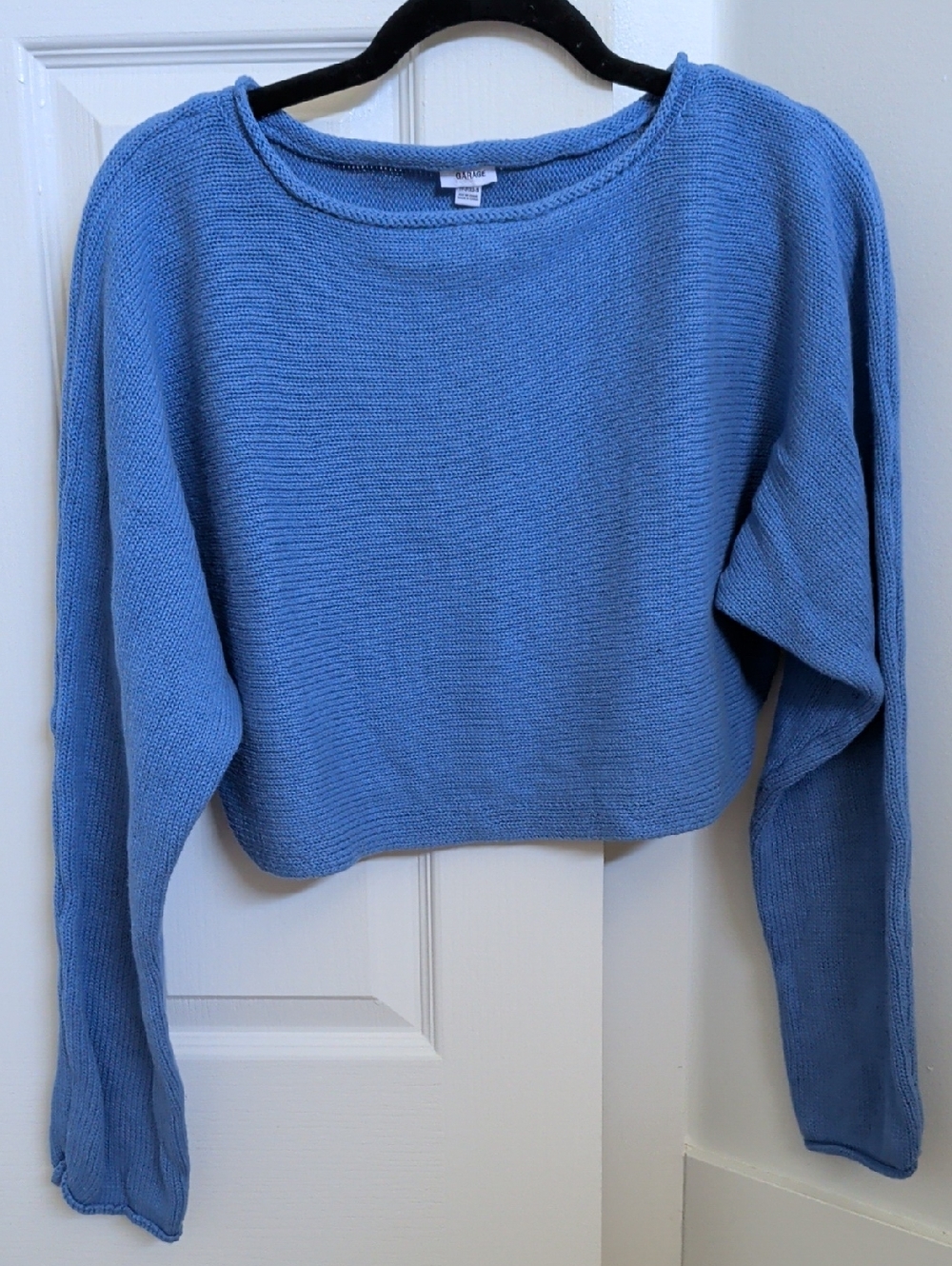 Garage Light Blue Cropped Wideneck Sweater